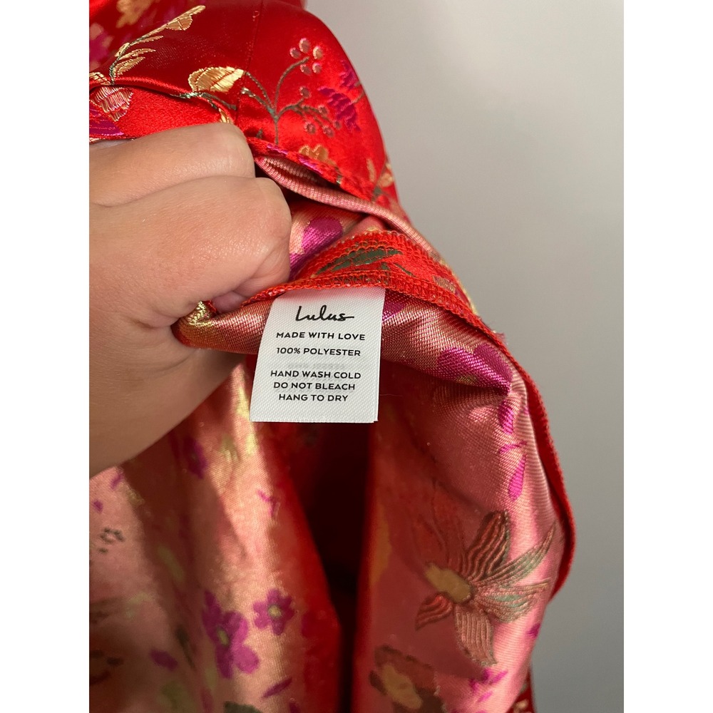 Lulus Make a Move Red Satin Floral Jacquard Strapless Midi Dress Size Large NWT - Picture 13 of 14